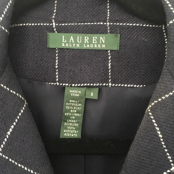 LRL Lauren Ralph Lauren ⌘ Silk + Linen Cropped Jacket ⌘ Windowpane Plaid ⌘ Navy - Picture 4 of 9